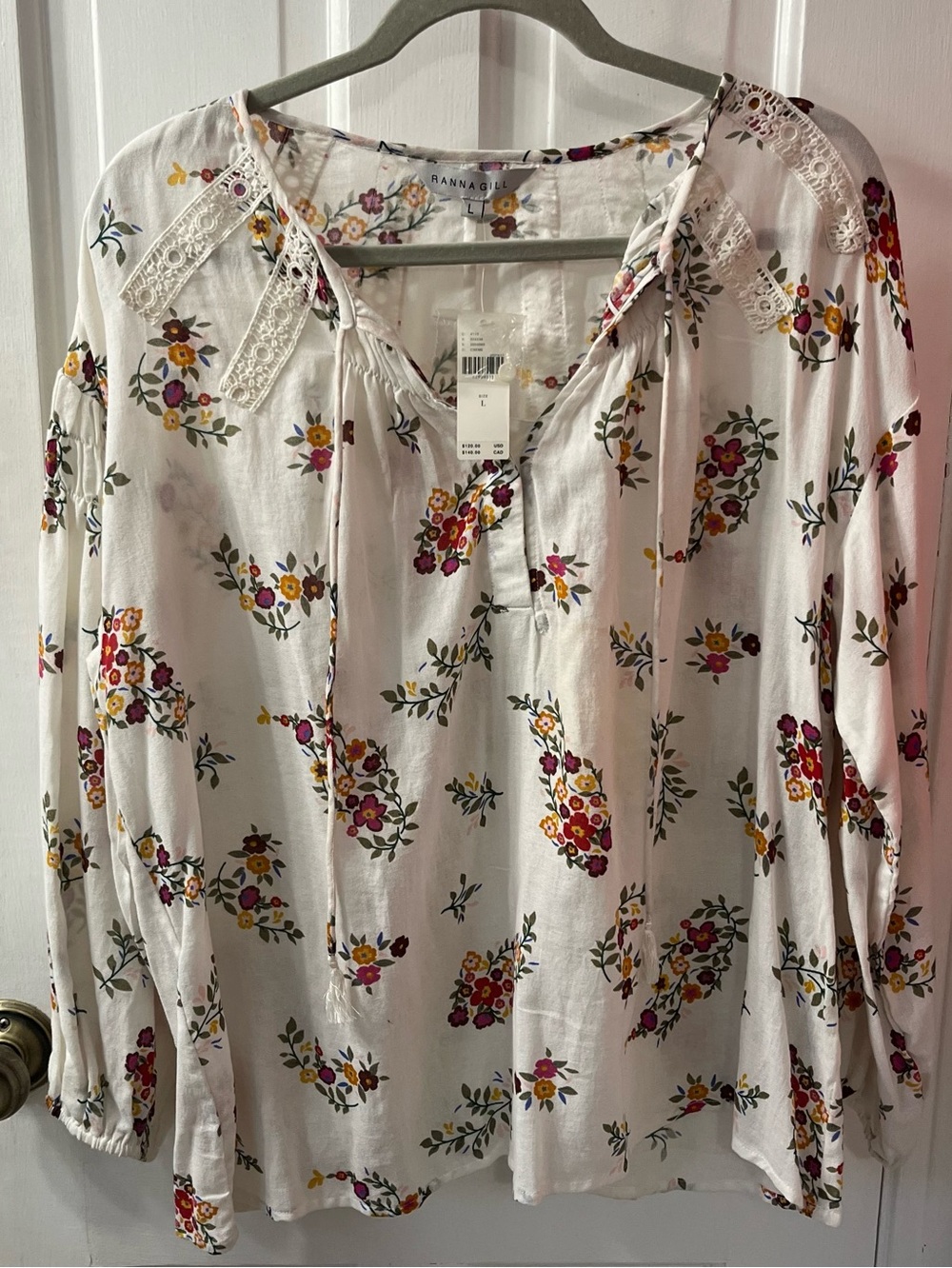 Ranna Gill "Augustana" Floral Peasant Blouse, by Anthropologie. Size large, NWT